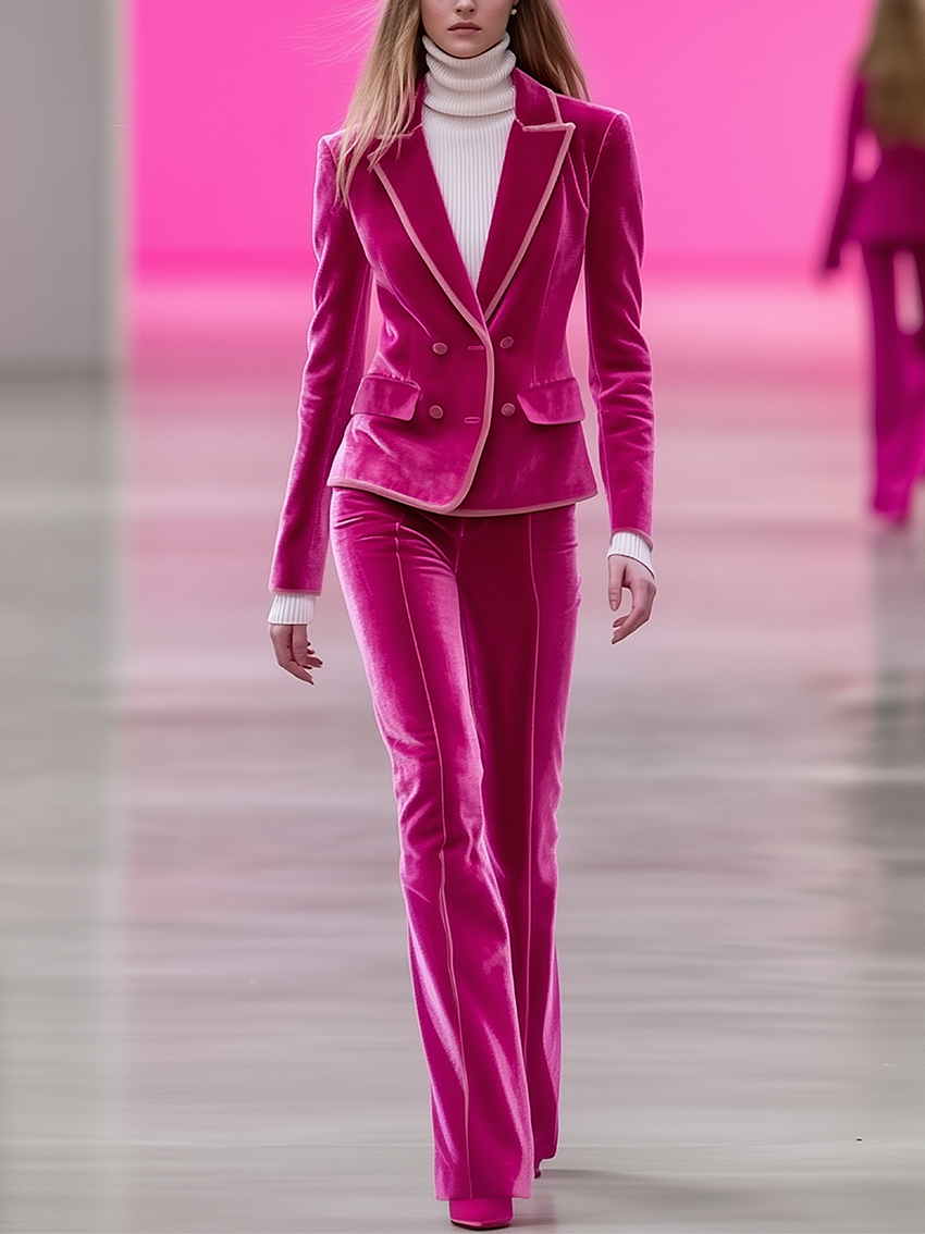 24-Hour-Shipping Barbie Pink Velvet Suit With Light Pink Trimmed