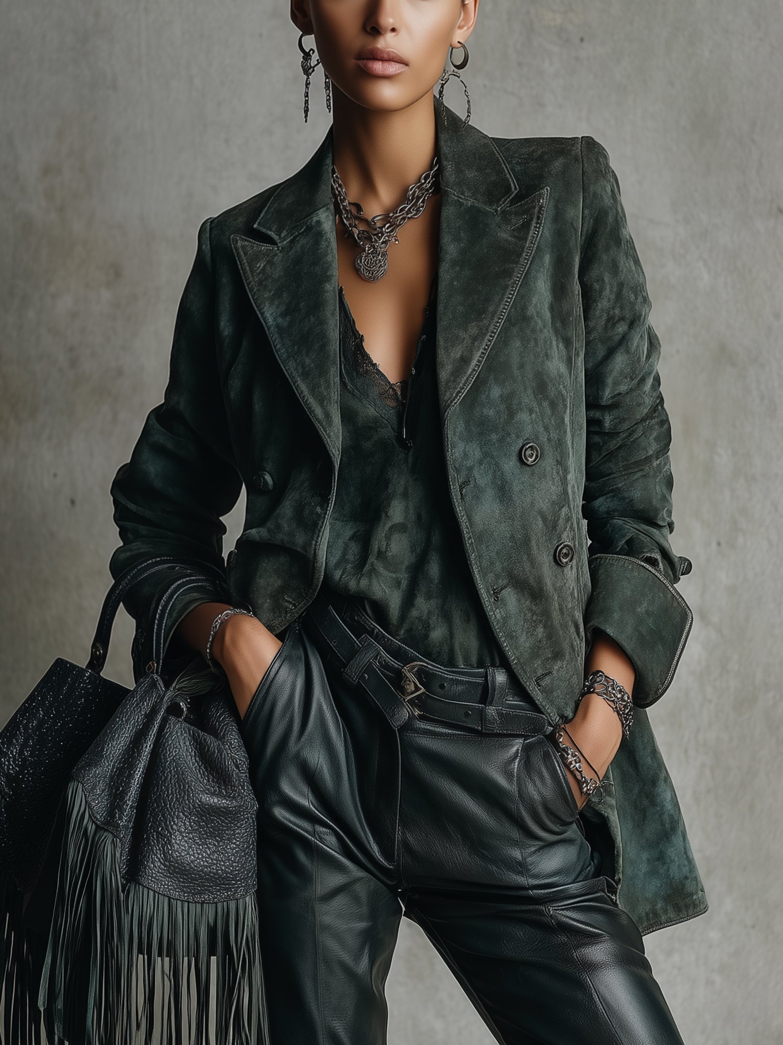 Green Vintage Washed Suede Long Sleeve Jacket