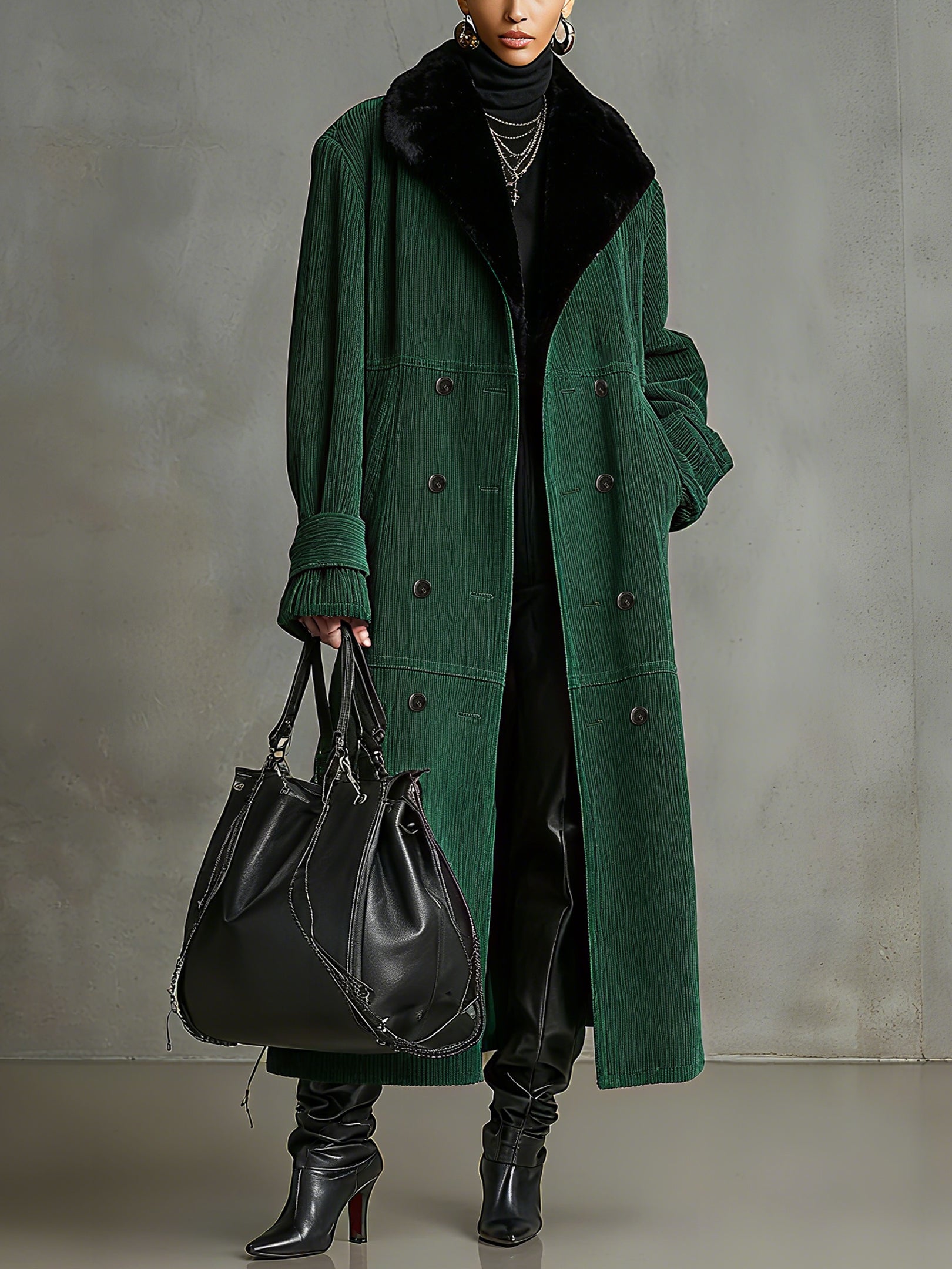 Green Washed Corduroy Coat With An Eco Friendly Faux Fur Collar