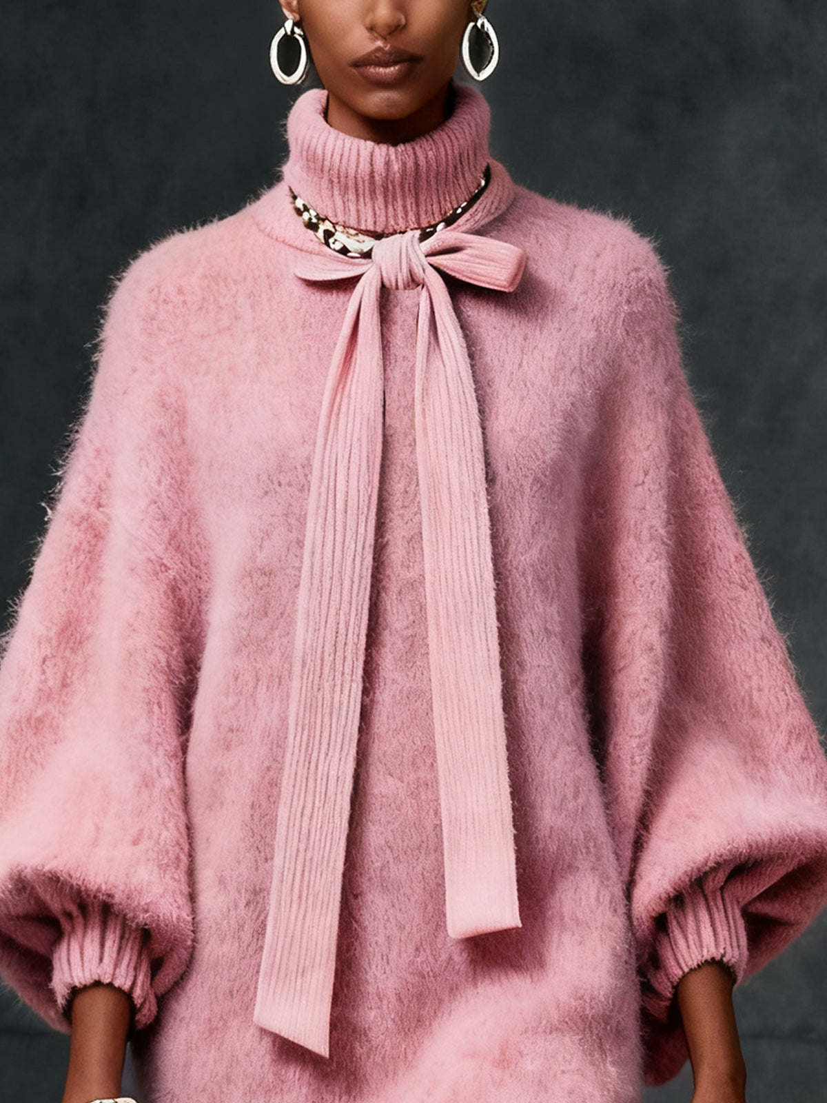 Blush Elegance Bow-Detail Mohair Sweater Dress