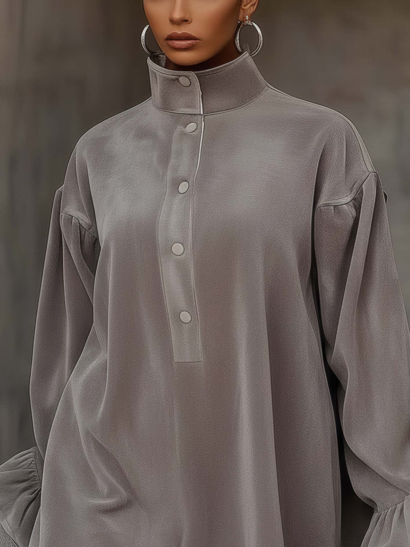 Gray Faux Suede Mini Dress With Lace Cuffs