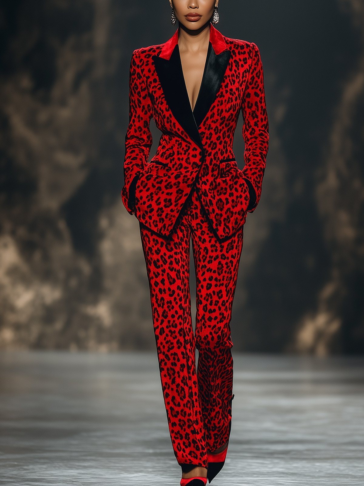 24-Hour-Shipping Striking Red Leopard Print Suit