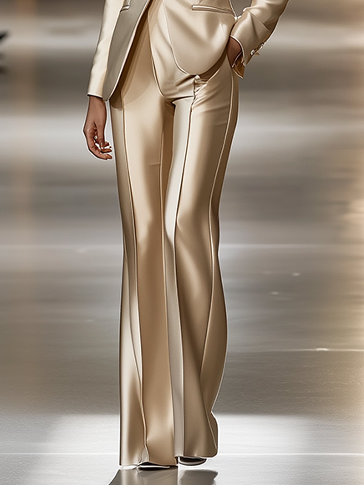 24-Hour-Shipping Chic Beige Satin Pants